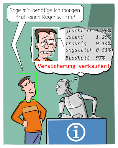 Cartoon: Facial Recognition (medium) by Cloud Science tagged facial,recognition,gesichtserkennung,mimik,analyse,roboter,robotik,deep,learning,computer,vision,mustererkennung,affective,computing,ki,kuenstliche,intelligenz,kamera,ueberwachung,tech,technologie,technik,digitalisierung,digital,zukunft,1984,daten,biometrisch,privatsspaehre,datenschutz,nsa,humor,cartoon,illustration,verkauf,versicherung,vertreter,facial,recognition,gesichtserkennung,mimik,analyse,roboter,robotik,deep,learning,computer,vision,mustererkennung,affective,computing,ki,kuenstliche,intelligenz,kamera,ueberwachung,tech,technologie,technik,digitalisierung,digital,zukunft,1984,daten,biometrisch,privatsspaehre,datenschutz,nsa,humor,cartoon,illustration,verkauf,versicherung,vertreter