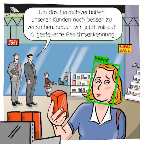 Cartoon: Gesichtserkennung (medium) by Cloud Science tagged gesichtserkennung,facial,recognition,ki,omnichannel,kuenstliche,intelligenz,identifizieren,analysieren,marketing,kunde,einkaufen,shopping,shop,kamera,ueberwachung,tech,technologie,technik,zukunft,glaesern,stationaerer,handel,online,internet,digital,digitalisierung,business,wirtschaft,manager,cartoon,illustration,kanaluebergreifend,kundenmanagement,einkaufsverhalten,geschaeft,it,datenschutz,daten,privatssphaere,1984,nsa,gesichtserkennung,facial,recognition,ki,omnichannel,kuenstliche,intelligenz,identifizieren,analysieren,marketing,kunde,einkaufen,shopping,shop,kamera,ueberwachung,tech,technologie,technik,zukunft,glaesern,stationaerer,handel,online,internet,digital,digitalisierung,business,wirtschaft,manager,cartoon,illustration,kanaluebergreifend,kundenmanagement,einkaufsverhalten,geschaeft,it,datenschutz,daten,privatssphaere,1984,nsa