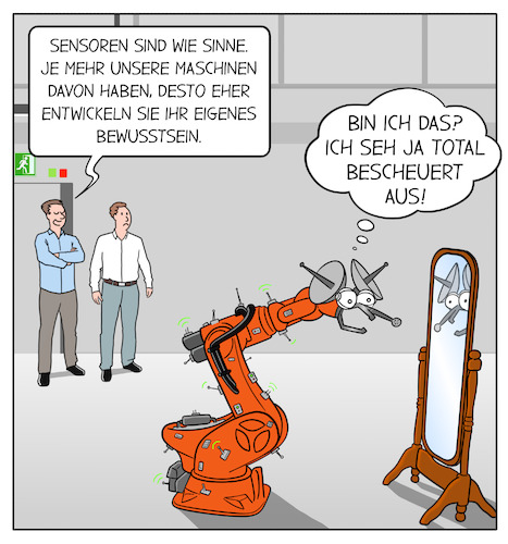 Cartoon: Maschinenbewusstsein (medium) by Cloud Science tagged roboter,maschinen,bewusstsein,maschinenbewusstsein,sensoren,sensorik,sinne,ki,künstliche,intelligenz,wahrnehmung,industrie40,technologie,robotik,iiot,roboter,maschinen,bewusstsein,maschinenbewusstsein,sensoren,sensorik,sinne,ki,künstliche,intelligenz,wahrnehmung,industrie40,technologie,robotik,iiot