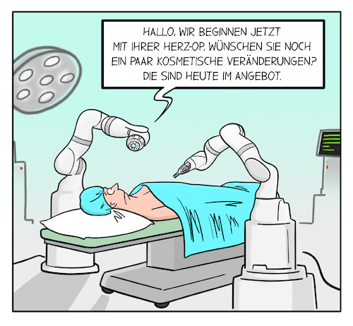 Cartoon: OP-Roboter (medium) by Cloud Science tagged op,roboter,operation,zukunft,medizin,star,robotik,operieren,chirurgie,technologie,arzt,chirurg,gesundheit,krankenhaus,ki,künstliche,intelligenz,schönheitsoperation,medizintechnik,autonom,op,roboter,operation,zukunft,medizin,star,robotik,operieren,chirurgie,technologie,arzt,chirurg,gesundheit,krankenhaus,ki,künstliche,intelligenz,schönheitsoperation,medizintechnik,autonom