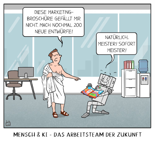 Cartoon: Teamwork (medium) by Cloud Science tagged ki,künstliche,intelligenz,multiplizität,integrierte,mensch,maschine,generativ,arbeit,zukunft,zusammenarbeit,team,teamwork,sklave,trend,ki,künstliche,intelligenz,integrierte,mensch,maschine,generativ,arbeit,zukunft,zusammenarbeit,team,teamwork,sklave,trend