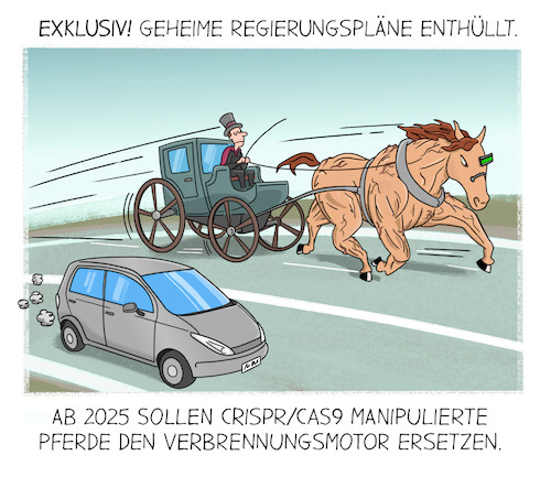 Cartoon: Verkehrswende (medium) by Cloud Science tagged verkehrswende,klima,klimaschutz,crispr,genschere,genom,editing,umweltschutz,emmisonsfrei,klimaneutral,c02,mobilität,elektroantrieb,auto,digitalisierung,transport,logistik,autoindustrie,pferd,genforschung,zukunft,verkehr,motor,verbrennungsmotor,2025,politik,abwrackprämie,fahrverbot,abgasnorm,verkehrswende,klima,klimaschutz,crispr,genschere,genom,editing,umweltschutz,emmisonsfrei,klimaneutral,c02,mobilität,elektroantrieb,auto,digitalisierung,transport,logistik,autoindustrie,pferd,genforschung,zukunft,verkehr,motor,verbrennungsmotor,2025,politik,abwrackprämie,fahrverbot,abgasnorm