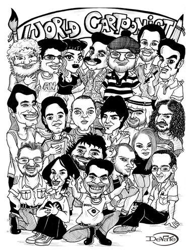 Cartoon: WORLD CARTOONISTS COLECTIVE (medium) by DeVaTe tagged world,cartoonist,drawers,dibujantes,caricaturistas,mundo,amigos,friends