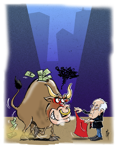 Cartoon: Bernies Take On Wall Street (medium) by stip tagged bernie,sanders,democrat,independent,usa,elections,feelthebern,primaries,caucus,bernie,sanders,democrat,independent,usa,elections,feelthebern,primaries,caucus