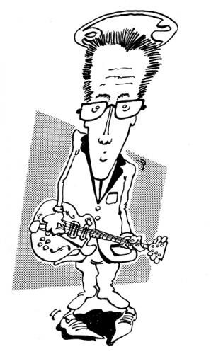 Cartoon: Elvis Costello (medium) by stip tagged elvis,costello,safety,pin,guitar,punk