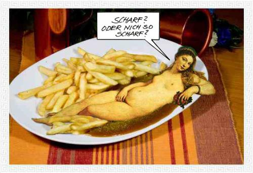 Cartoon: Venus von Urbino (medium) by kerry wurst tagged venus,currywurst,tizian,pommes