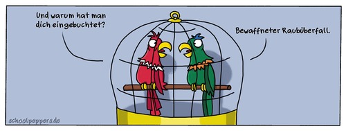 Cartoon: Schoolpeppers 173 (medium) by Schoolpeppers tagged vogel,käfig,papagei,knast,gefängnis