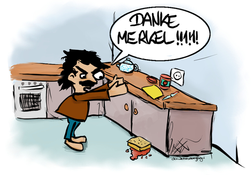 Cartoon: Das Merkel-Toast (medium) by der_Sekundenzeiger tagged internetkommentare,politik,bürger,besorgte,backofen,messer,marmelade,toastbrot,brot,schuldzuweisungen,schuld,küche,kanzlerin,toast,merkel