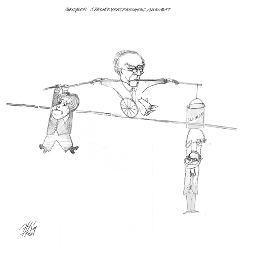 Cartoon: balance (medium) by sasch tagged finanzen,schulden,minister,balance
