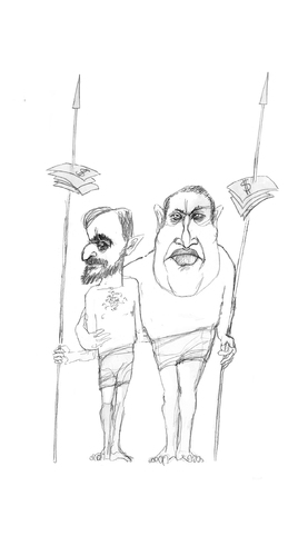 Cartoon: gladiatoren gegen den KAPITALISM (medium) by sasch tagged kapitalismus,chavez,achmadinedschad