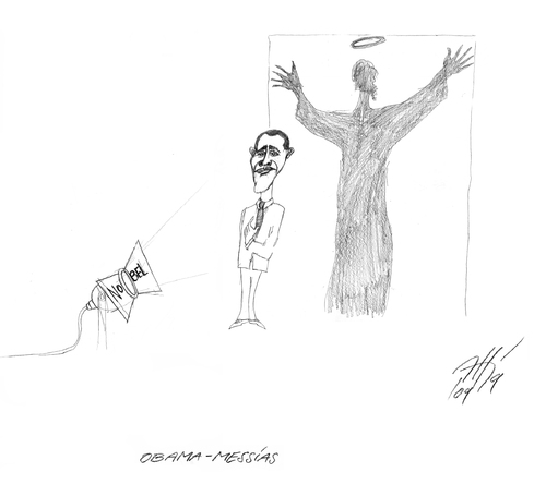 Cartoon: messias (medium) by sasch tagged obama,jesus,nobel,friede,usa,glaube,projektion