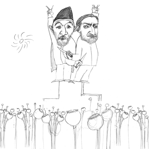 Cartoon: nationbuilding (medium) by sasch tagged nation,warlords,drogen,afghanistan,karsai
