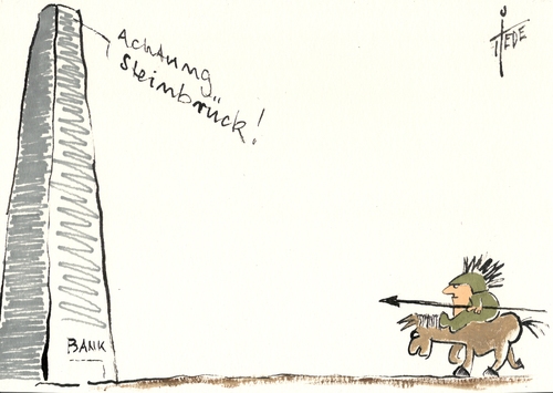 Cartoon: Bankenattacke Steinbrück (medium) by tiede tagged peer,steinbrück,kanzerkandidatur,investmentbanken,bankenregulierung,steinmeier,gabriel,tiede,joachim,tiedemann,karikatur,cartoon,peer,steinbrück,kanzerkandidatur,investmentbanken,bankenregulierung,steinmeier,gabriel,tiede,joachim,tiedemann,karikatur,cartoon