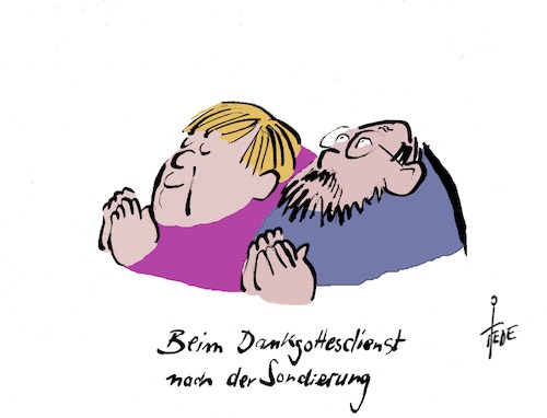 Cartoon: Dankgottesdienst (medium) by tiede tagged schulz,merkel,sondierung,schulz,merkel,sondierung