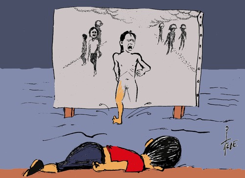 Cartoon: Ikonografie des Grauens (medium) by tiede tagged aylan,kurdi,kobane,flüchtlingstod,vietnam,my,lay,aylan,kurdi,kobane,flüchtlingstod,vietnam,my,lay
