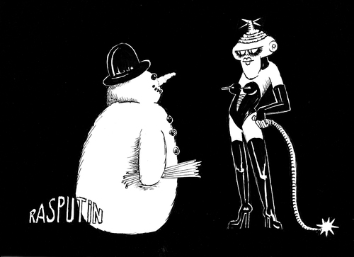 Cartoon: No words (medium) by tiede tagged domina,schneemann,snowman,sadomaso,humor,black,rasputin,domina,sadomaso