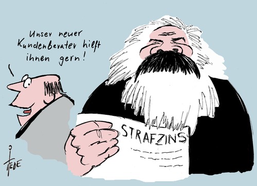 Cartoon: Strafzins (medium) by tiede tagged karl,marx,zinsen,negativzins,kapitalismus,spareinlagen,großkunden,ezb,karl,marx,zinsen,negativzins,kapitalismus,spareinlagen,großkunden,ezb