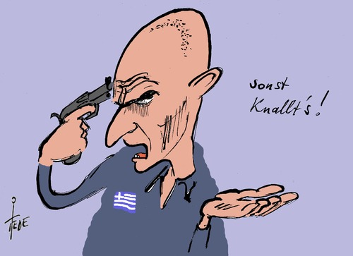 Cartoon: Varoufakis (medium) by tiede tagged merkel,eu,schulden,griechenland,varoufakis,varoufakis,griechenland,schulden,eu,merkel