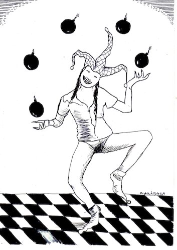 Cartoon: Zirkus (medium) by Zlatko Iv tagged danke,bomb,zirkus,conlict,krieg,tanz,wunder