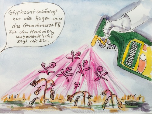 Cartoon: Unbedenklich!? (medium) by Pralow tagged glyphosat,krebs,pflanzensvhutzmittel,roundup,monanto,bayer,gesundheit,grundwasser,landwirtschaft,welternährung,hunger,dritte,welt,volksinitative,glyphosat,krebs,pflanzensvhutzmittel,roundup,monanto,bayer,gesundheit,grundwasser,landwirtschaft,welternährung,hunger,dritte,welt,volksinitative