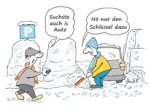 Cartoon: Es hat geschneit (medium) by BuBE tagged schnee,winter,auto,autoschlüssel,suchen