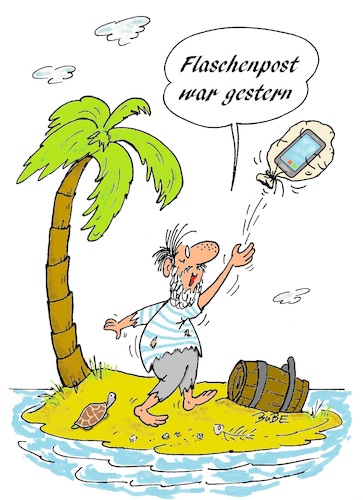 Cartoon: Flaschenpost-Handy (medium) by BuBE tagged flaschenpost,handy,insel,inselwitz,nachricht