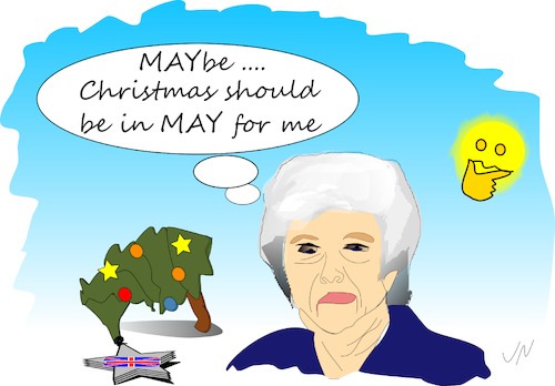 Cartoon: Brexit (medium) by Jochen N tagged theresa,may,brexit,premier,tories,uk,nordirland,weihnachten,weihnachtsbaum,stern,gewicht,beton