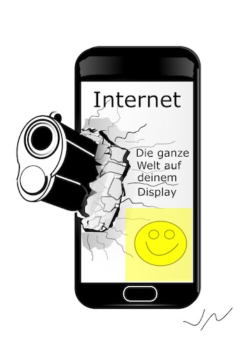Cartoon: Datenschutz (medium) by Jochen N tagged smartphone,handy,mobiltelefon,iphone,display,daten,überwachung,samsung,pistole,pistolenlauf,smiley,bruch,virtuell