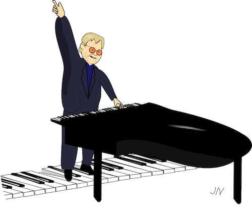 Cartoon: Elton John is still standing (medium) by Jochen N tagged sir,elton,john,still,standing,musik,klavier,pianist