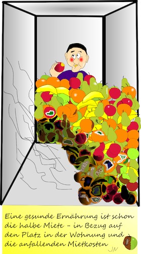 Cartoon: Gesunde Ernährung (medium) by Jochen N tagged gesunde,ernährung,gesund,gesundheit,essen,obst,apfel,banane,birne,halbe,miete,mietkosten,wohnung,diät,geruch,faul