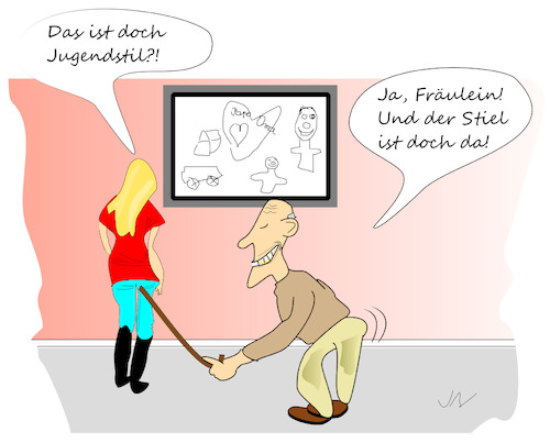 Cartoon: Inspirierende Kunst (medium) by Jochen N tagged kunst,galerie,ausstellung,gemälde,bild,jugendstil,museum,fräulein,alter,opa,stiel,stock,jugend,playboy,erotik