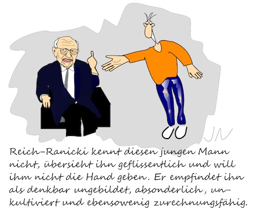 Cartoon: Reich-Ranicki (medium) by Jochen N tagged marcel,reich,ranicki,literaturkritiker,literaturpapst,buch,bücher,literatur,roman,kritik,kritiker