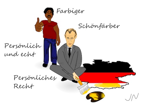 Cartoon: Schwarzer Merz (medium) by Jochen N tagged merz,merkel,cdu,farbiger,schwarzer,schönfärber,farbe,persönlich,parteivorsitz,kandidat,flüchtlinge,farbbrett,pinsel