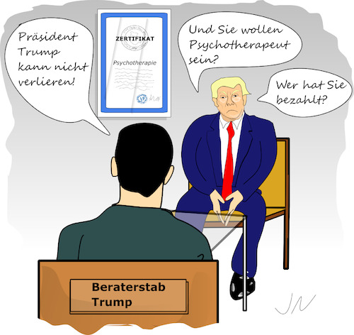 Cartoon: Trumps Psychotherapie (medium) by Jochen N tagged trump,präsident,usa,biden,berater,verlierer,zertifikat,korruption,gespräch,therapie