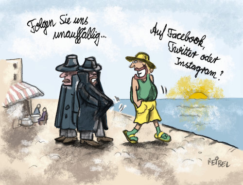 Cartoon: follower (medium) by REIBEL tagged follower,instagram,twitter,facebook,mafia,geheimdienst,urlaub,bedrohung,entführt,follower,instagram,twitter,facebook,mafia,geheimdienst,urlaub,bedrohung,entführt