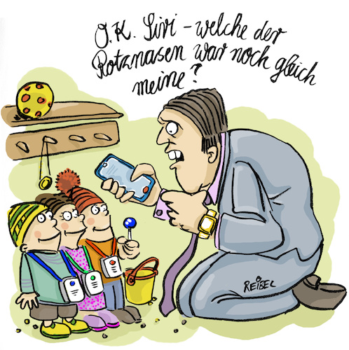 Cartoon: Hirnerweiterung (medium) by REIBEL tagged siri,smartphone,vater,kinder,kindergarten,business,manager,abholen,siri,smartphone,vater,kinder,kindergarten,business,manager,abholen,alexa,ki,kuenstliche,intelligenz,erziehung,rabenvater