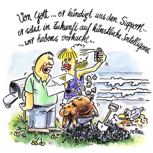 Cartoon: Umhimmelswillen (medium) by REIBEL tagged erde,ökologie,umwelt,schutz,verschmutzung,mensch,ressourcen,gott,künstliche,intelligenz,kündigung,vertrag,erde,ökologie,umwelt,schutz,verschmutzung,mensch,ressourcen,gott,künstliche,intelligenz,kündigung,vertrag