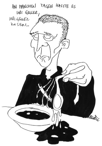 Cartoon: Uri Geller (medium) by REIBEL tagged uri,geller,löffel,verbiegen,magier,illusionist,suppe,teller,essen,uri,geller,löffel,verbiegen,magier,illusionist,suppe,teller,essen