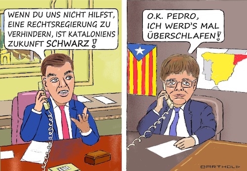 Cartoon: Anruf in Waterloo (medium) by Barthold tagged spanien,parlamentswahl,2023,patt,pedro,sanchez,psoe,braucht,katalanen,jxcat,anruf,charles,puigdemont,belgien,waterloo,bitte,unterstützung,cartoon,karikatur,barthold,spanien,parlamentswahl,2023,patt,pedro,sanchez,psoe,braucht,katalanen,jxcat,anruf,charles,puigdemont,belgien,waterloo,bitte,unterstützung,cartoon,karikatur,barthold