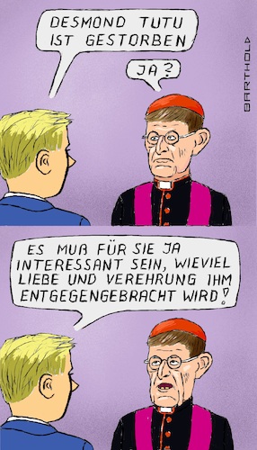 Cartoon: Bischof und Bischof (medium) by Barthold tagged tod,desmond,tutu,anglikanisch,kapstadt,kämpfer,gerechtigkeit,frieden,toleranz,rassismus,homophobie,verehrt,beliebt,rainer,maria,woelki,erzbistum,köln,unbeliebt,autoritär,behinderung,aufklärung,mißbrauch,sexuelle,gewalt,vertuschung,karikatur,barthold,bischof,tod,desmond,tutu,anglikanisch,beschof,lesotho,kapstadt,kämpfer,gerechtigkeit,frieden,toleranz,gegen,rassismus,homophobie,verehrt,beliebt,rainer,maria,woelki,erzbistum,köln,unbeliebt,autoritär,behinderung,aufklärung,mißbrauch,sexuelle,gewalt,vertuschung,cartoon,karikatur,barthold