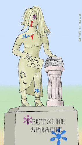 Cartoon: Die Deutsche Sprache (medium) by Barthold tagged sprachreform,gendern,emanzipation,diskriminierungsfreiheit,statue,allegorie,deutsche,sprache,blaue,flecken,auge,gendersterne,metoo,missbrauch,akzeptanzproblem,spaltung,gesellschaft,cartoon,karikatur,barthold,sprachreform,gendern,emanzipation,diskriminierungsfreiheit,statue,allegorie,deutsche,sprache,blaue,flecken,auge,gendersterne,metoo,missbrauch,akzeptanzproblem,spaltung,gesellschaft,cartoon,karikatur,barthold