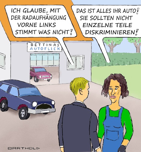 Cartoon: Egal wer die Täter waren (medium) by Barthold tagged silvester,2022,2023,berlin,randale,gewalt,feuerwehr,polizei,bettina,jarasch,grüne,ablehnung,frage,migrationshintergrund,ursachenbekämpfung,prävention,voraussetzng,transparenz,tatsachen,autowerkstatt,defekt,radaufhängung,auto,schief,belehrung,nichtdiskriminierung,cartoon,karikatur,barthold,silvester,2022,2023,berlin,randale,gewalt,feuerwehr,polizei,bettina,jarasch,grüne,ablehnung,frage,migrationshintergrund,ursachenbekämpfung,prävention,voraussetzng,transparenz,tatsachen,autowerkstatt,defekt,radaufhängung,auto,schief,belehrung,nichtdiskriminierung,cartoon,karikatur,barthold