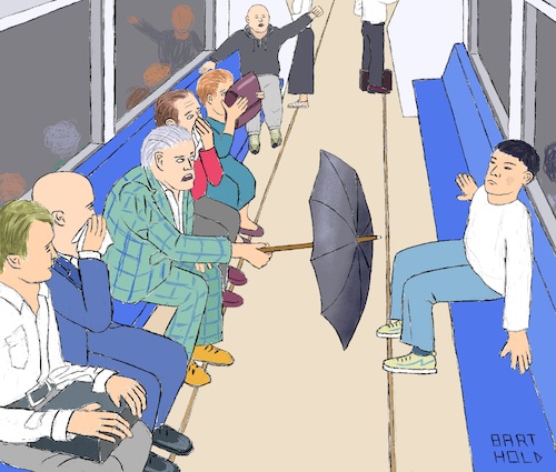 Cartoon: German Angst (medium) by Barthold tagged coronavirus,angst,ansteckung,ubahn,untergrundbahn,coronavirus,angst,ansteckung,ubahn,untergrundbahn