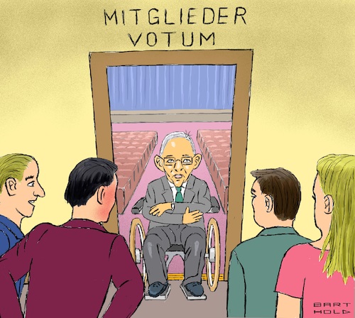 Cartoon: Inschachhalter der Basis (medium) by Barthold tagged union,cdu,wolfgang,schäuble,mitglied,parteivorstand,gegner,mitgliederbefragung,basisdemokratie,wahl,votum,parteivorsitzender,konferenzsaal,rollstuhl,parteimitglieder,cartoon,karikatur,barthold,union,cdu,wolfgang,schäuble,mitglied,parteivorstand,gegner,mitgliederbefragung,basisdemokratie,wahl,votum,parteivorsitzender,konferenzsaal,rollstuhl,parteimitglieder,cartoon,karikatur,barthold