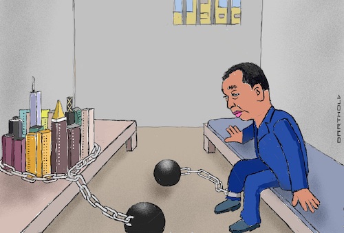 Cartoon: Jimmy Lai (medium) by Barthold tagged china,jimmy,lai,proponent,democracy,publisher,media,mogul,daily,apple,convicted,offence,threat,to,national,security,political,prisoner,twenty,years,prison,cell,cellmate,town,hongkong,cartoon,caricature,barthold,china,jimmy,lai,proponent,democracy,publisher,media,mogul,daily,apple,convicted,offence,threat,to,national,security,political,prisoner,twenty,years,prison,cell,cellmate,town,hongkong,cartoon,caricature,barthold