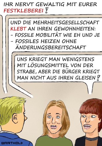 Cartoon: Kleben und Kleben (medium) by Barthold tagged letzte,generation,verkehrsblockaden,festkleben,fahrbahn,sprecherinnen,bewegung,carla,rochel,hinrichs,bürger,kleben,gewohnheiten,größeres,problem,cartoon,karikatur,barthold,letzte,generation,verkehrsblockaden,festkleben,fahrbahn,sprecherinnen,bewegung,carla,rochel,hinrichs,bürger,kleben,gewohnheiten,größeres,problem,cartoon,karikatur,barthold