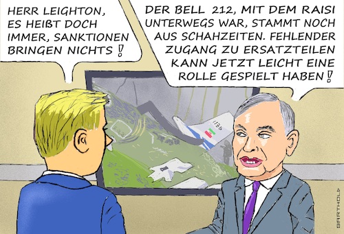 Cartoon: Sanktionen Top oder Flop (medium) by Barthold tagged iran,hubschrauberabsturz,tod,ebrahim,raisi,präsident,hossein,amir,abdollahian,außenminister,typ,bell,212,uralt,schahzeit,sanktionen,verbot,import,ersatzteile,militärexperte,cendric,leighton,cnn,cartoon,karikatur,barthold,iran,hubschrauberabsturz,tod,ebrahim,raisi,präsident,hossein,amir,abdollahian,außenminister,typ,bell,212,uralt,schahzeit,sanktionen,verbot,import,ersatzteile,militärexperte,cendric,leighton,cnn,cartoon,karikatur,barthold