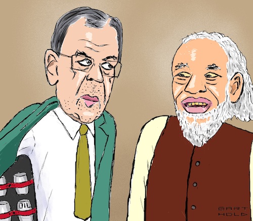 Cartoon: Schmutziger Deal (medium) by Barthold tagged treffen,russland,sergej,lawrow,indien,subrahmanyam,jaishankar,narendra,modi,kauf,russisches,erdöl,hintergehung,westliche,sanktionen,anbiederung,cartoon,karikatur,barthold,treffen,russland,sergej,lawrow,indien,subrahmanyam,jaishankar,narendra,modi,kauf,russisches,erdöl,hintergehung,westliche,sanktionen,anbiederung,cartoon,karikatur,barthold