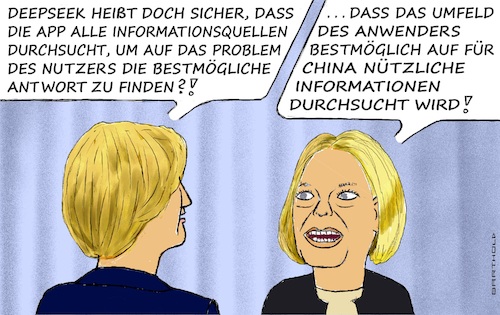 Cartoon: Tiefe Suche (medium) by Barthold tagged china,chinesische,ki,software,deepseek,leistungsfähig,gefährlich,ausspähen,keylogger,interview,marietta,slomka,miriam,meckel,cartoon,karikatur,barthold,china,chinesische,ki,software,deepseek,leistungsfähig,gefährlich,ausspähen,keylogger,interview,marietta,slomka,miriam,meckel,cartoon,karikatur,barthold