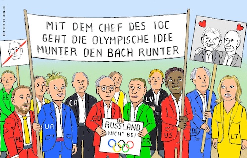 Cartoon: Votum der Staaten (medium) by Barthold tagged thomas,bach,präsident,ioc,position,vertritt,teilnahme,russische,athleten,olympia,2024,einzelpersonen,widerstand,viele,westliche,länder,cartoon,karikatur,barthold,thomas,bach,präsident,ioc,position,vertritt,teilnahme,russische,athleten,olympia,2024,einzelpersonen,widerstand,viele,westliche,länder,cartoon,karikatur,barthold